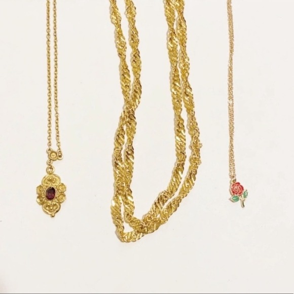 Vintage Jewelry - Vintage Gold Toned Chain Faux Jewel Necklaces